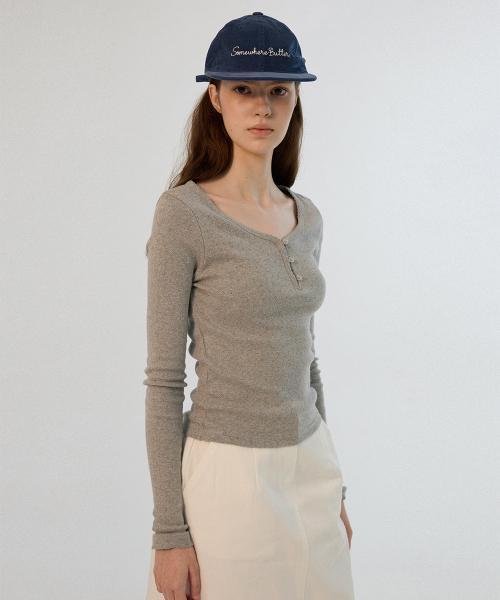 Lace Button Long Top - Grey