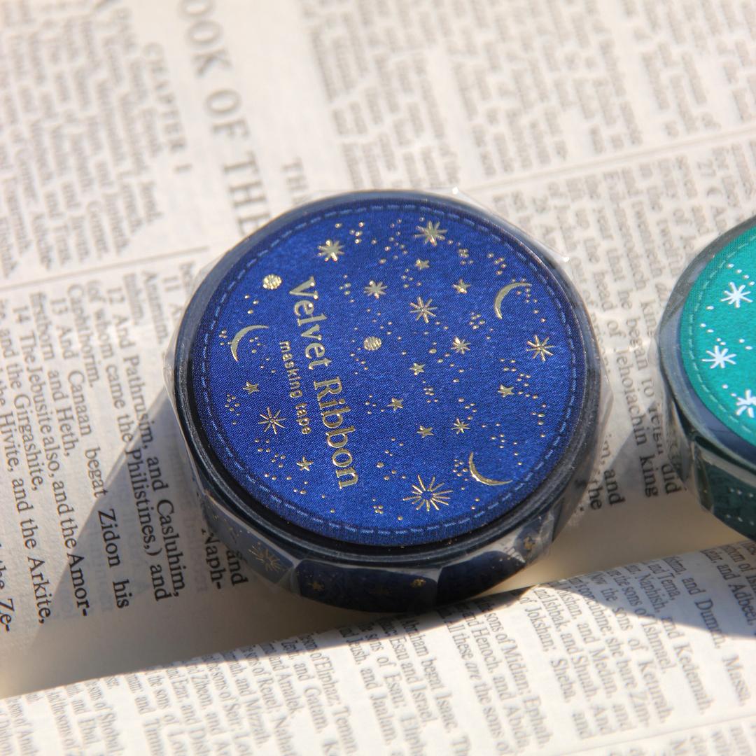 Velvet Ribbon Blue Shining Gold Foil Masking Tape