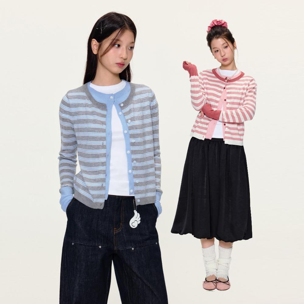 Yawhat 스트라이프 날개 핫픽스 울 혼방 니트 가디건