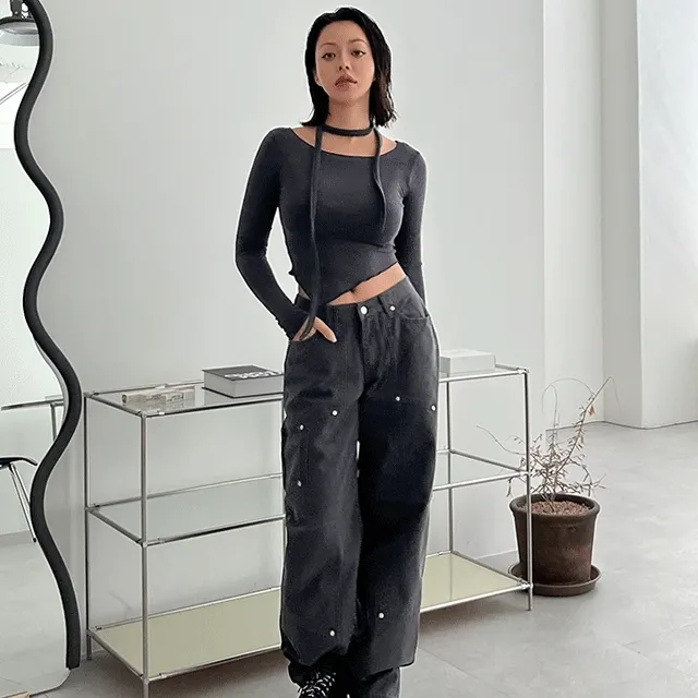 리벳와이드팬츠 면팬츠 유니크한팬츠 스트릿팬츠 핏이에쁜팬츠 빈티지팬츠