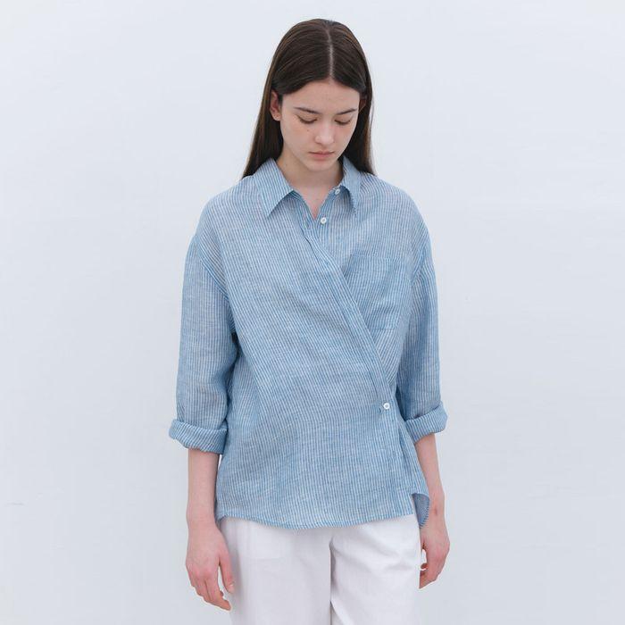 linen stripe shirts-blue