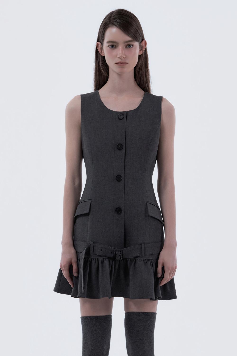 Sleeveless Flare Suit Dress - Dark Grey