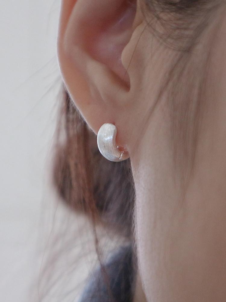 실버925 샌드 무광 유광 볼륨 원터치 미니 링 귀걸이 2type