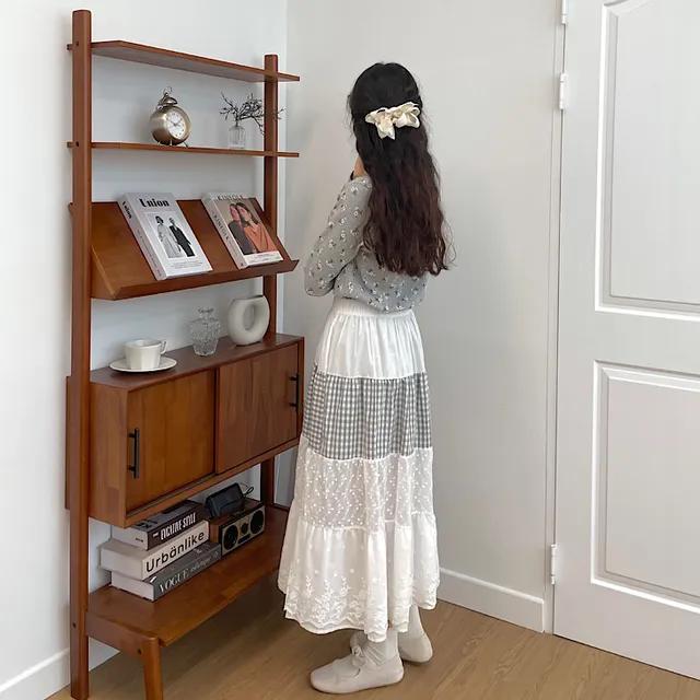 🚀당일출고🚀 체크 펀칭 플라워 자수 레이스 캉캉 롱스커트 2color