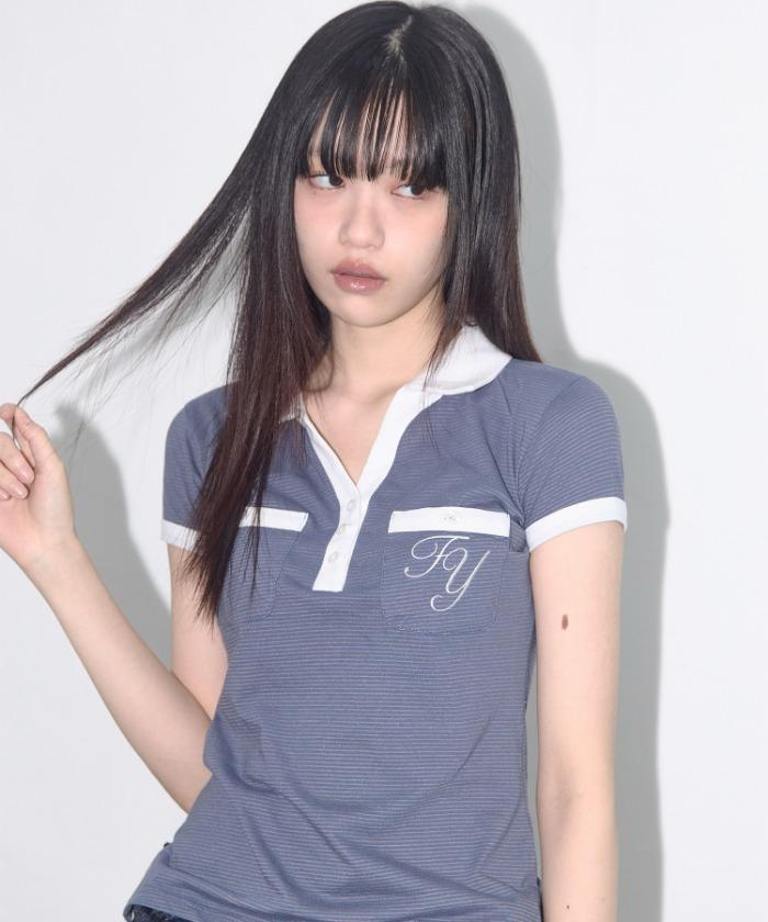 [4/30 예약배송] STRIPE BUTTON COLLAR TEE (BLUE) F25QB109