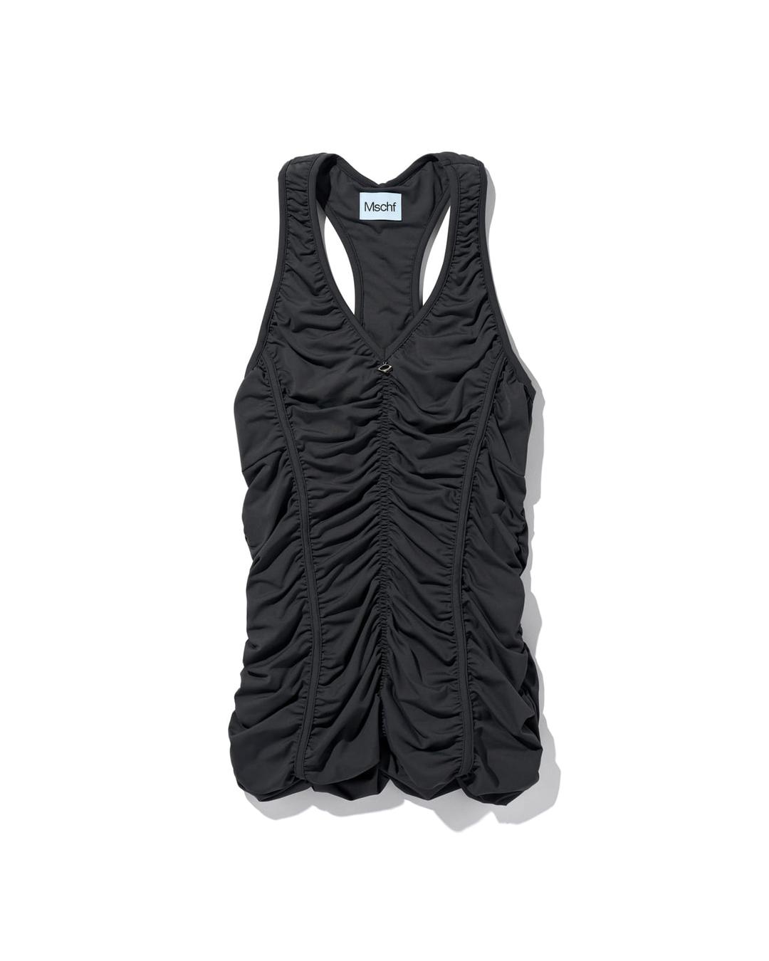 RUCHED HALTER SLEEVELESS TOP_CHARCOAL