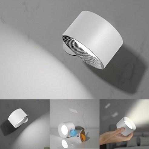 Sunio 충전식 무타공 LED 실내 벽등 침실 무드등 벽부등 밝기조절/색온도조절 및 민감한 터치 컨트롤 360°회전 - 벽조명 | 쿠팡