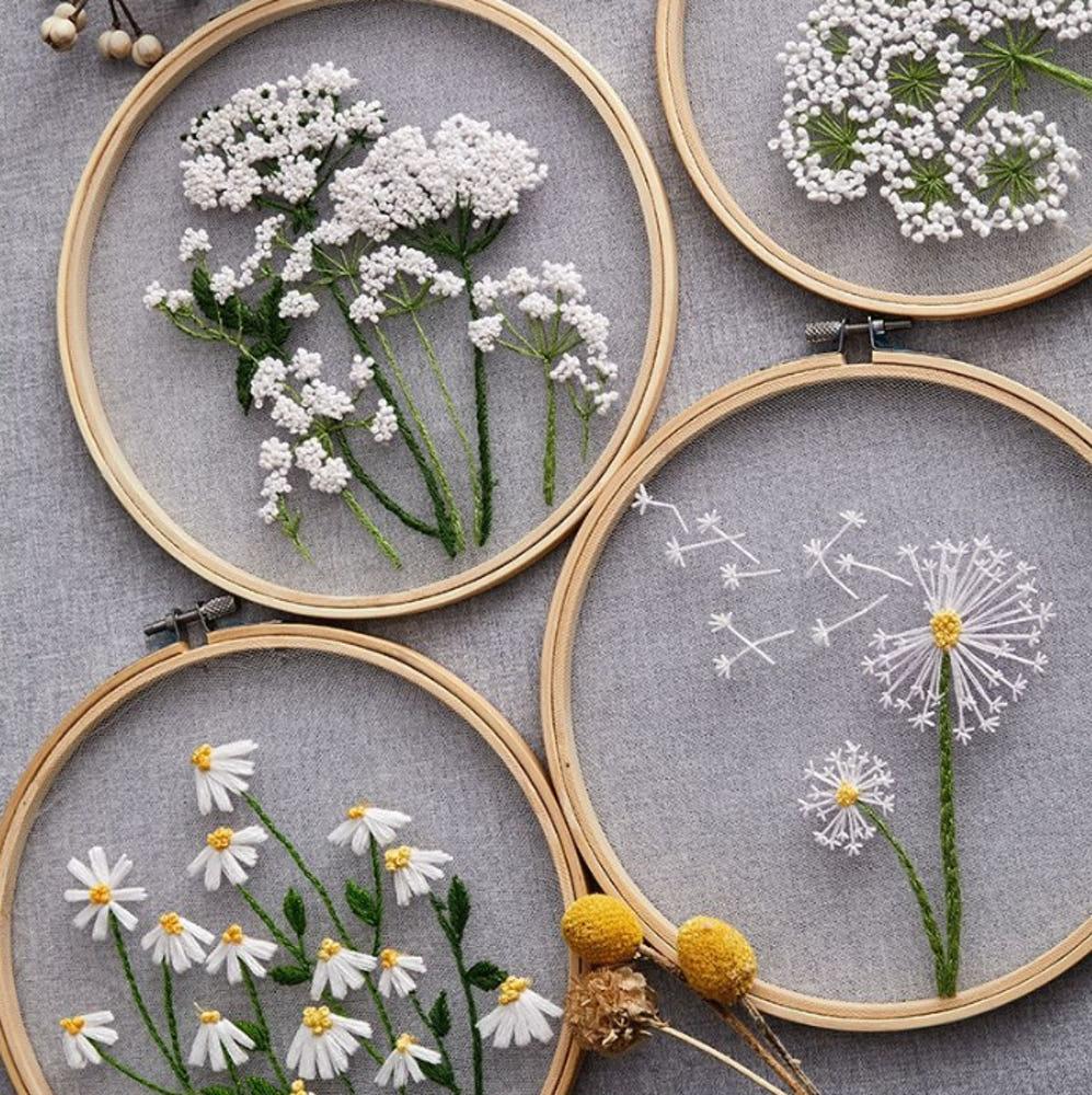 프랑스자수 패키지 자수 세트 (투명, 들꽃) 집순이 취미 집콕 방콕 키트 십자수 들꽃 A