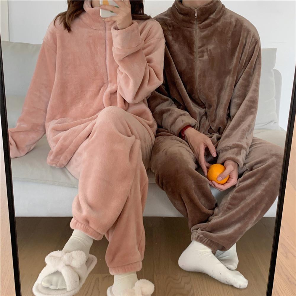 푹신 집업 극세사잠옷 커플 수면잠옷 세트