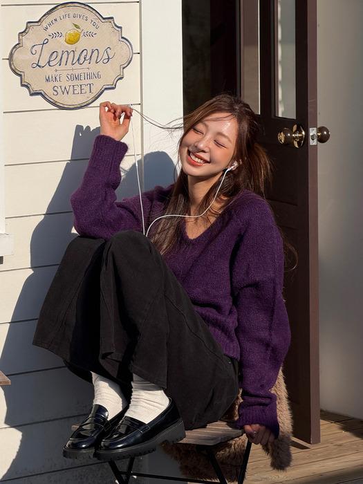 [은채, 지구 PICK]Essential Alpaca Wool V-neck Knit_CTK246(Purple)