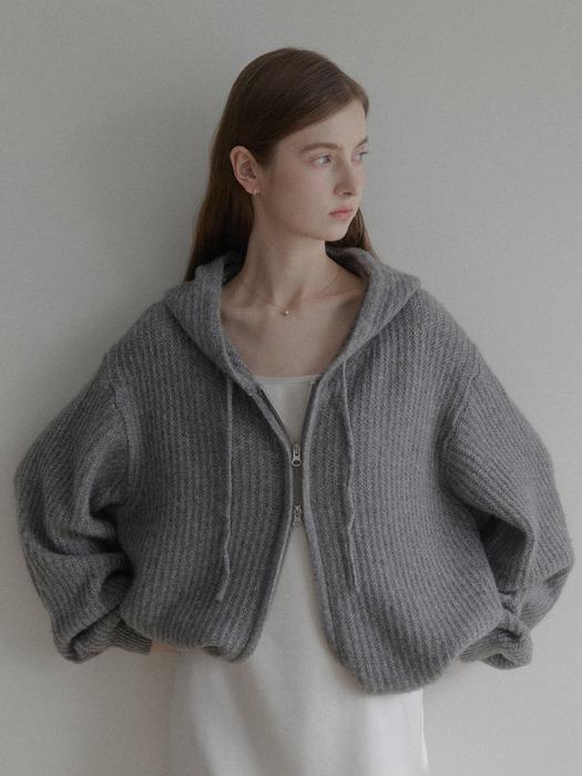 esy cashmere hood knit zip up (grey)
