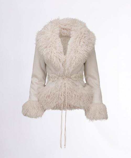 Beaded Faux Fur Robe Dirty White