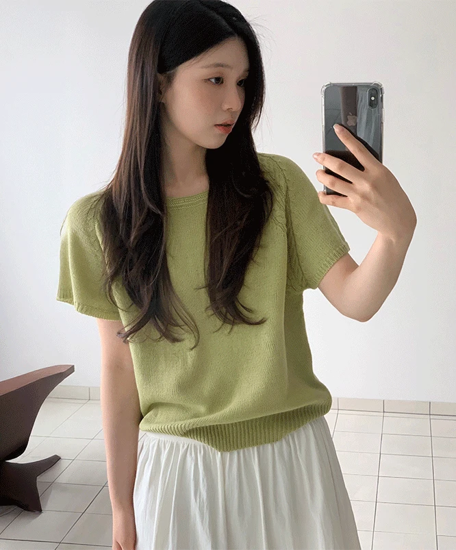 [TODAYNEW] 어피 반팔 니트 (3color)/데이트룩/기본니트/간절기/여리핏/데일리니트/나그랑반팔니트/라운드넥니트