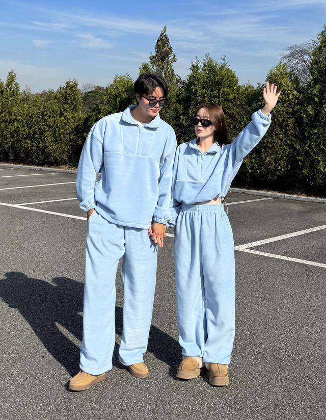 *겨울후리스세트[6컬러/2사이즈] 신상 남녀공용 반집업 후리스 여자 크롭 조거 와이드 팬츠 커플룩 시밀러룩 고퀄리티 파스텔 꾸안꾸 데일리 트레이닝 세트 양털 뽀글이