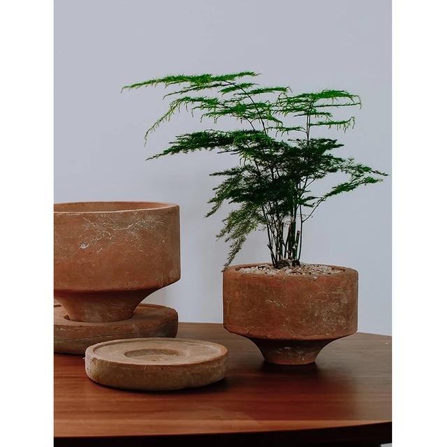 수제 작은 테라코타 꽃 식물 냄비 트레이 테이블 중앙 장식품