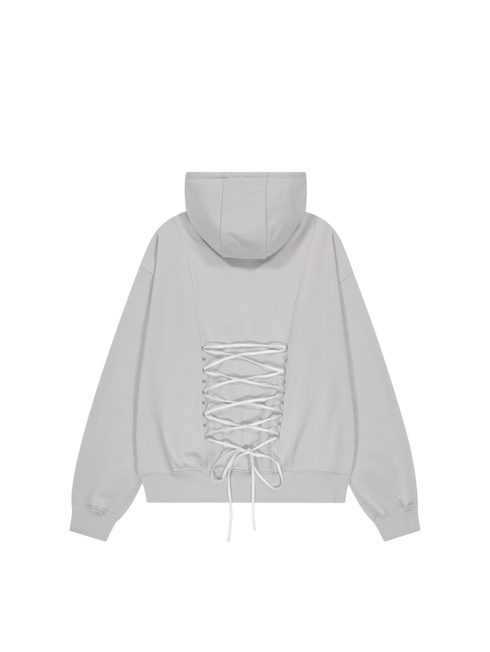 LACE UP HOOD ZIP-UP [LIGHT GREY]