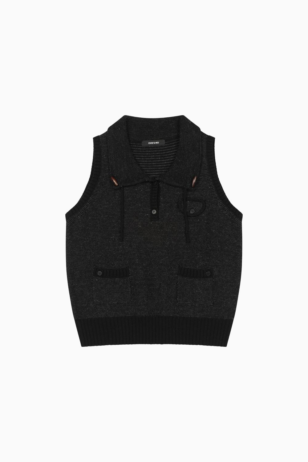 POCKET KNIT VEST, BLACK
