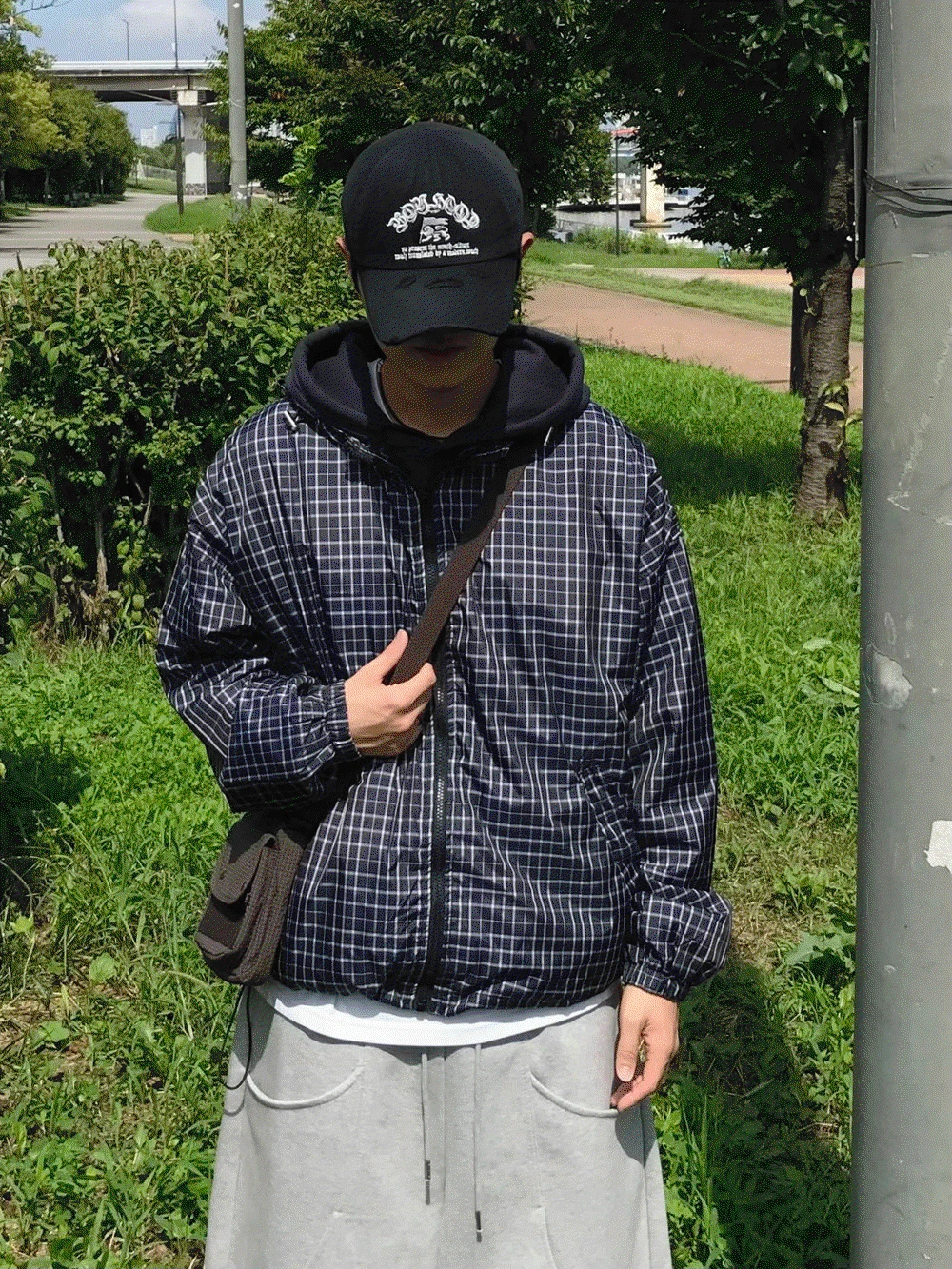 (간절기) 슈아 스트링 체크 후드 자켓 3C