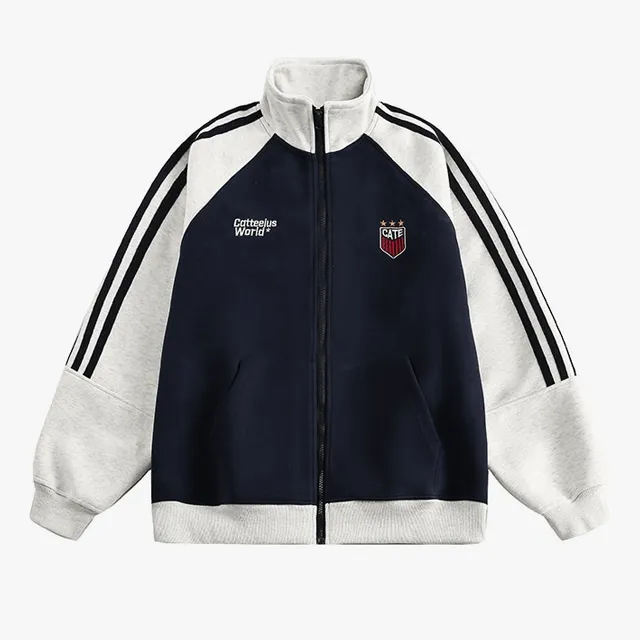 AS694 배색 소매 하이넥 집업 점퍼