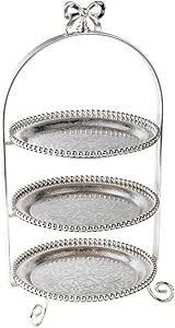 3-poziomowy stojak na ciasto, na kubki, ciasto, owoce, desery, przyjęcia, talerze, wielokrotnego użytku, na urodziny, ślub, imprezę, stabilne stojaki na popołudniową herbatę (srebrny)