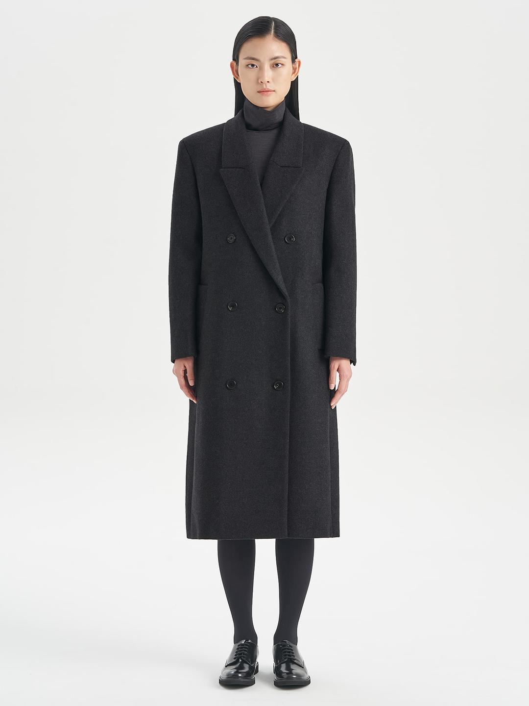 Women Wool Melton Soft Double-breasted Coat - Pestle Melange