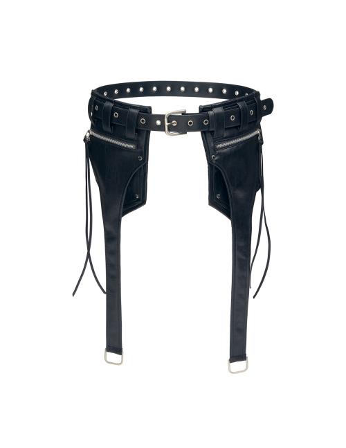 Leather Long Cargo Pocket Belt_[Black]