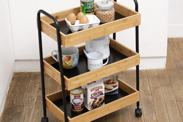 네이처 대나무 3단 카트 직사각