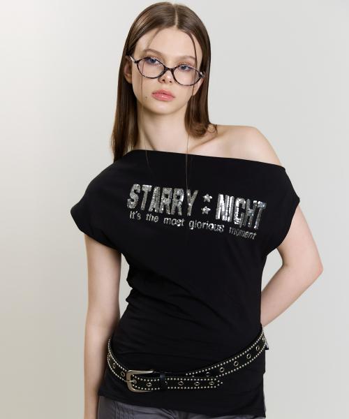 SM SPANGLE OFFSHOULDER TEE(BLACK)