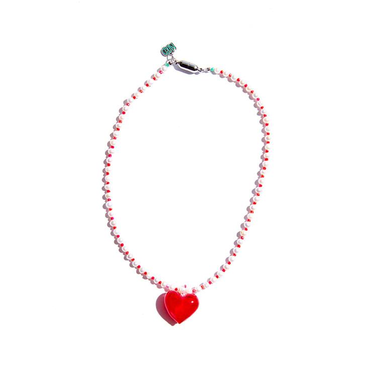 RED HEART BEADS PERAL NECKLACE #73