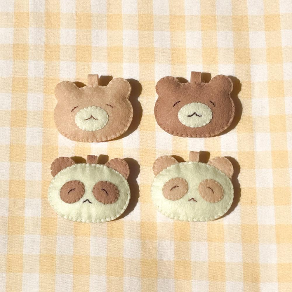 미니 곰돌이와 팬더 팬케이크 핸드메이드 펠트 인형 키링