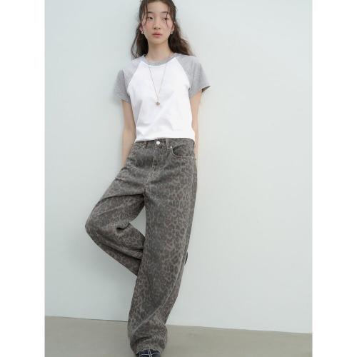 레오파드 와이드 데님  카키