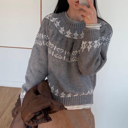 이런 상품 어때요? [알로하 PICK] 노르딕 패턴 라운드넥 니트 풀오버 (VLUCY2969)