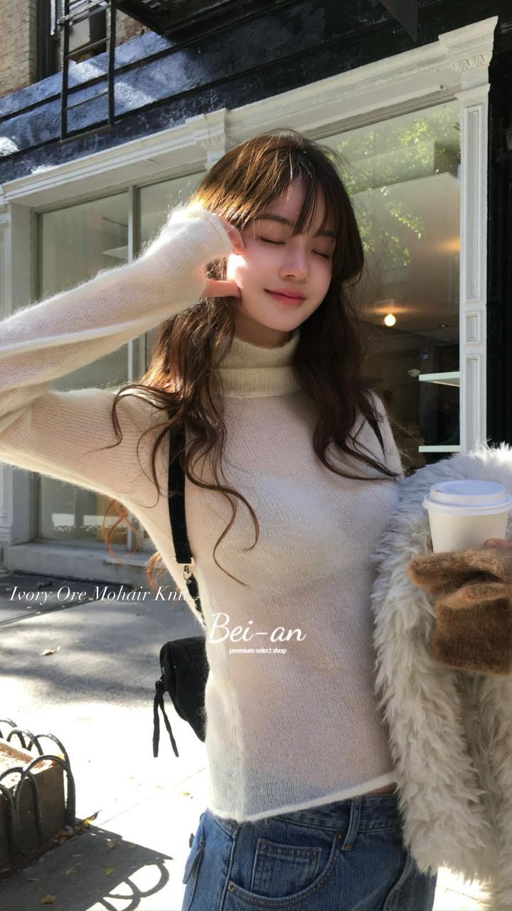 바이안 vegetable 베지터블 오브 모헤어 니트 터틀넥 긴팔 시스루 이너 폴라 nt (4 color)