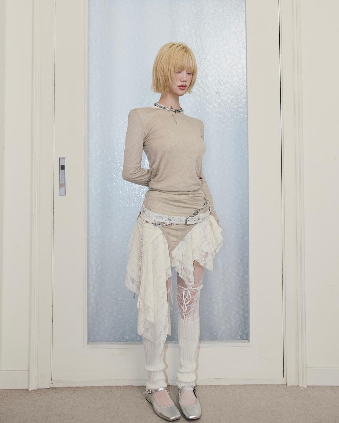 포그레이어 rose lace unbalance skirt [2color]