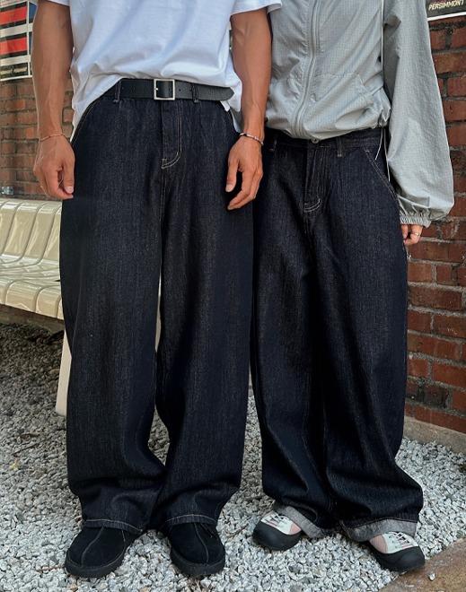 (UNISEX) 클래식 논워싱 와이드 데님 팬츠