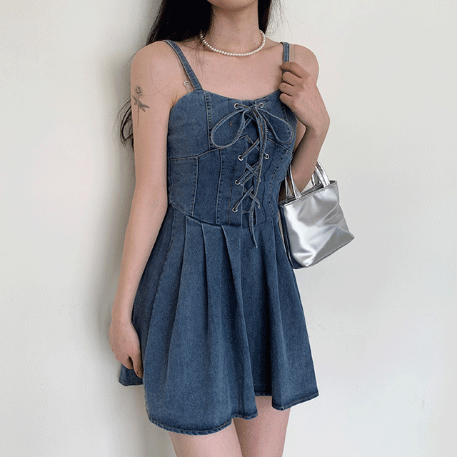 니브 슬림 플레어 코르셋 뷔스티에 미니 원피스 (2color) [여름신상/청청패션/여름원피스/썸머데님/페스티벌/휴가]