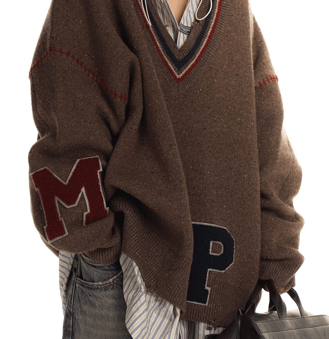 MASONPRINCE 메이슨프린스 가을 양털 레이어드 브이넥 빈티지 오버핏 니트