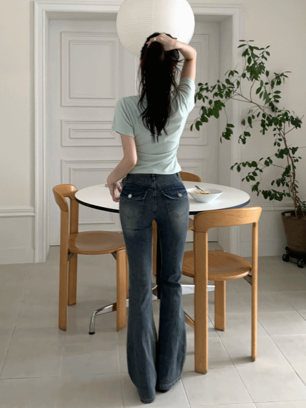 온마이원 (여름원단/3기장) 매직 캣브러쉬 워싱 스판 슬림 부츠컷 데님 팬츠 (2color)