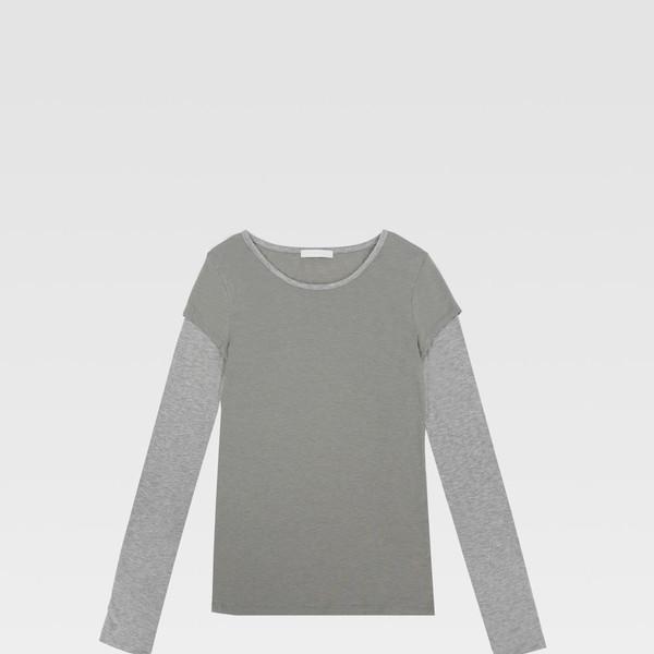 Layered T-shirt (grey melange/olive)