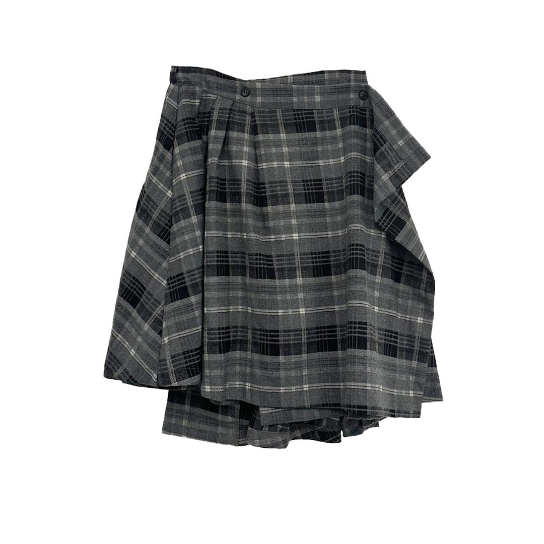 포하우스 [랩치마/뒷밴딩/속기모] 플리 체크 레이어드 미디 스커트