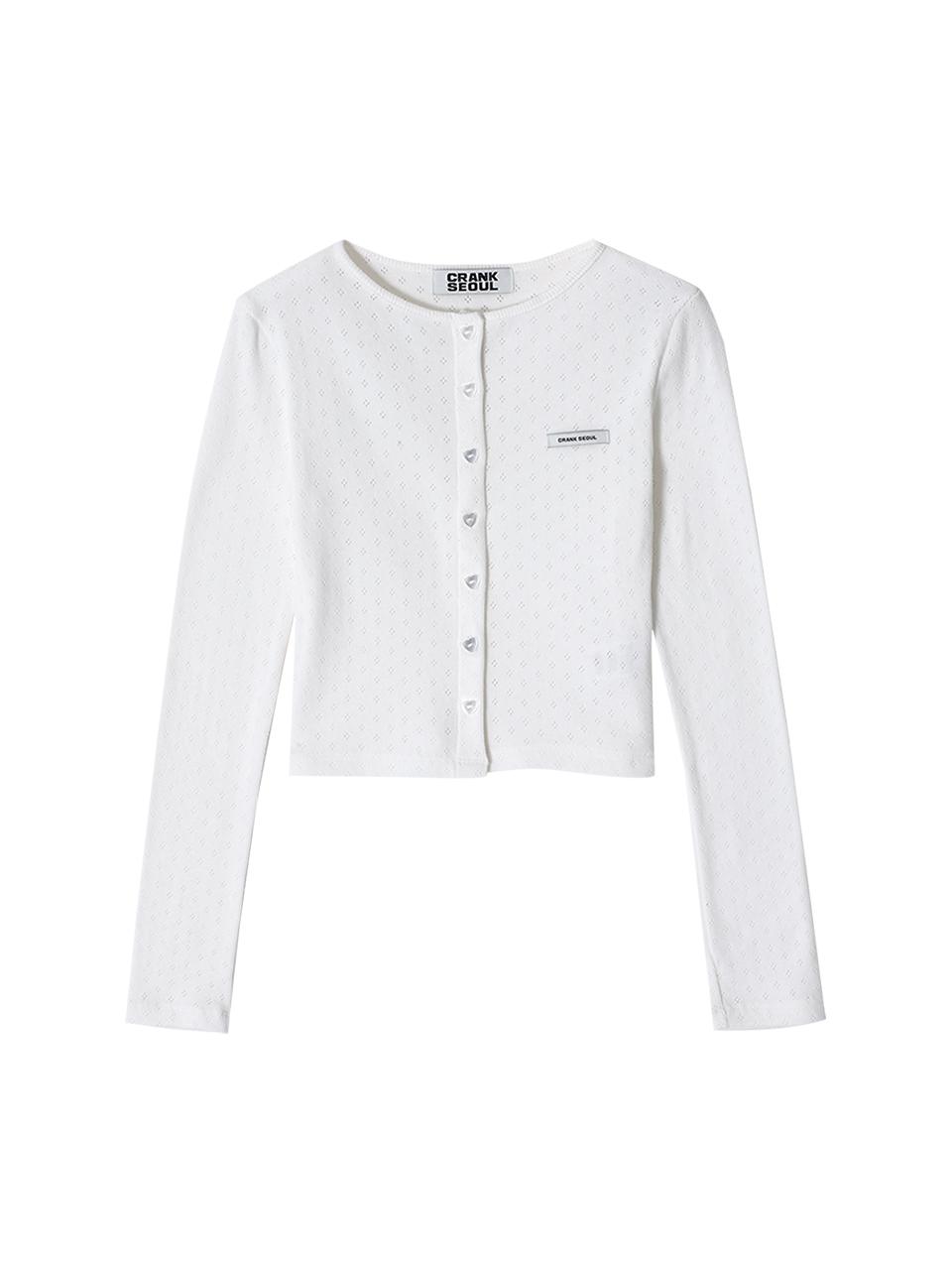 HEART BUTTON EYELET CARDIGAN_WHITE