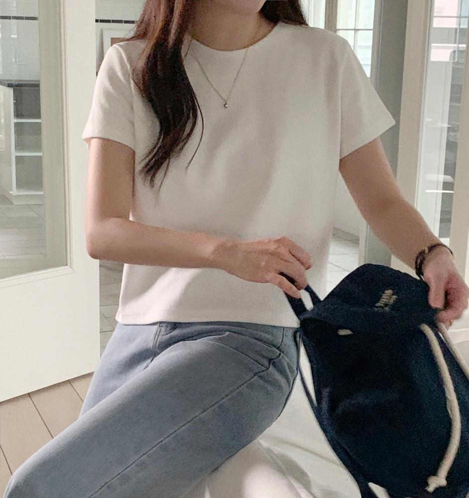 크롭티 늘어짐없는 탄탄 면 무지 크롭 반팔 티셔츠