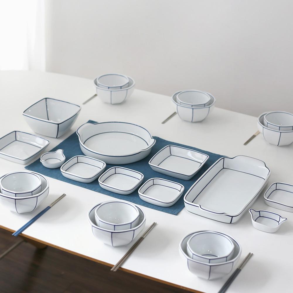 김석빈도자기, 블루라인 6인 그릇세트 - 다각밥국