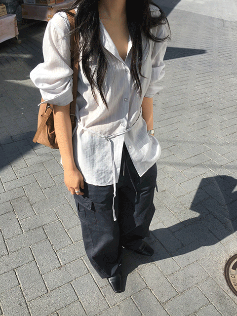리스 belt stripe shirt (2color)