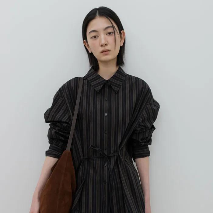 STRIPED STRAP SHIRT / BLACK