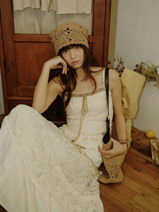 [DD Holiday] Lace Tassel Cami Top & Tiered Maxi Skirt Set