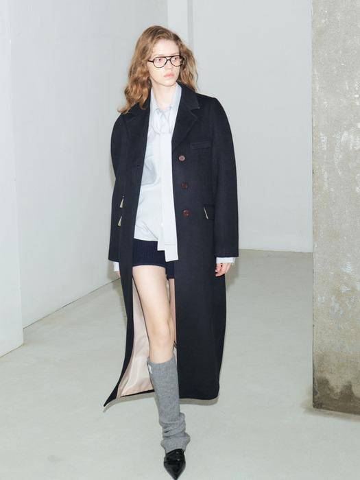 23 Winter_ Navy Volume Sleeve Wool Coat