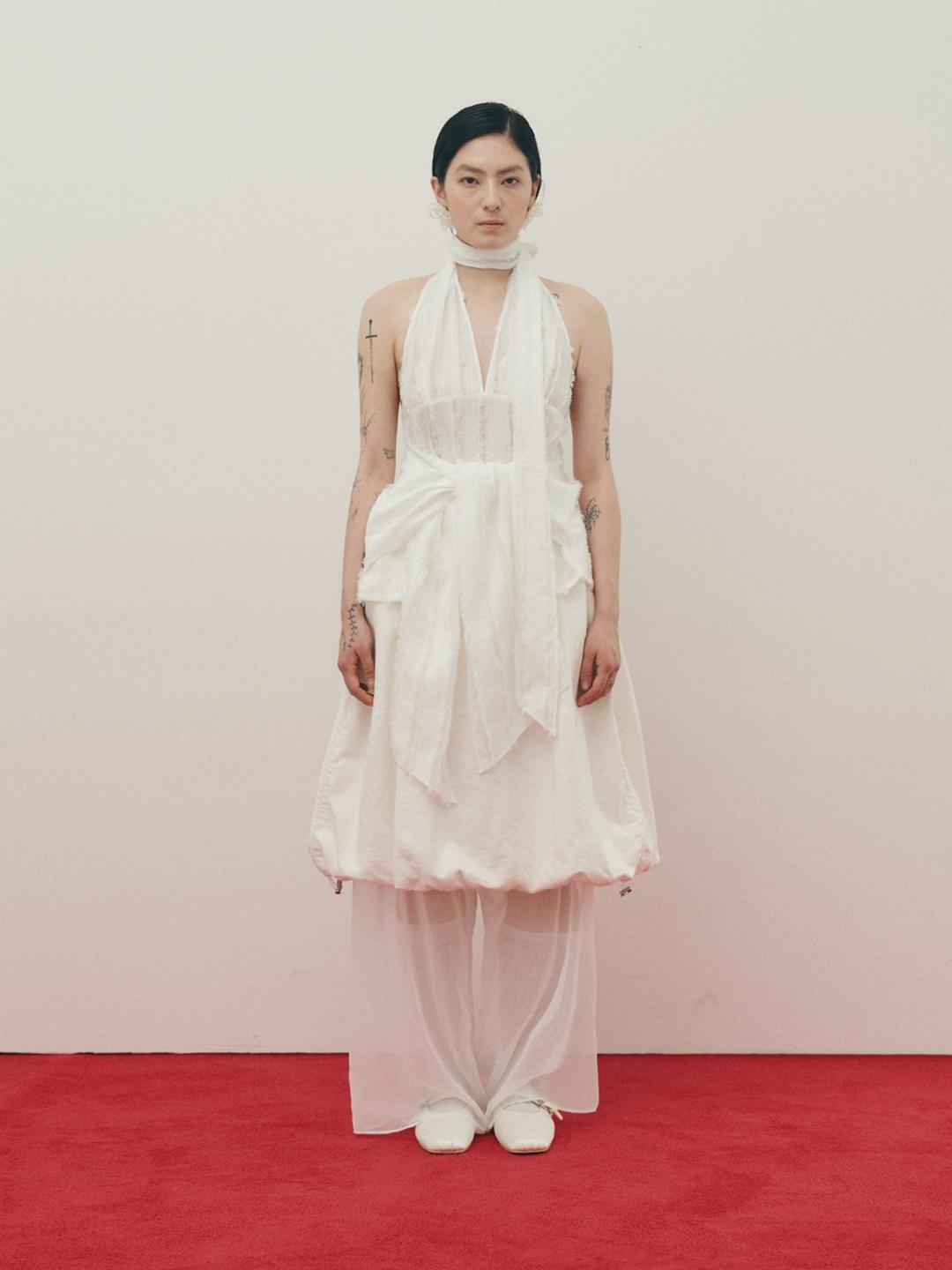 Fringe Sleevless Scarf_Ivory