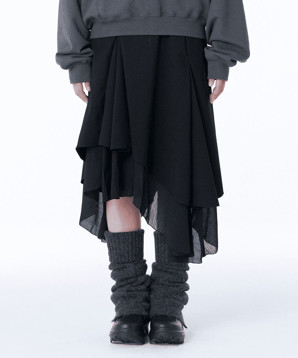 [9/18일 발매]Unbalanced layered skirt BLACK