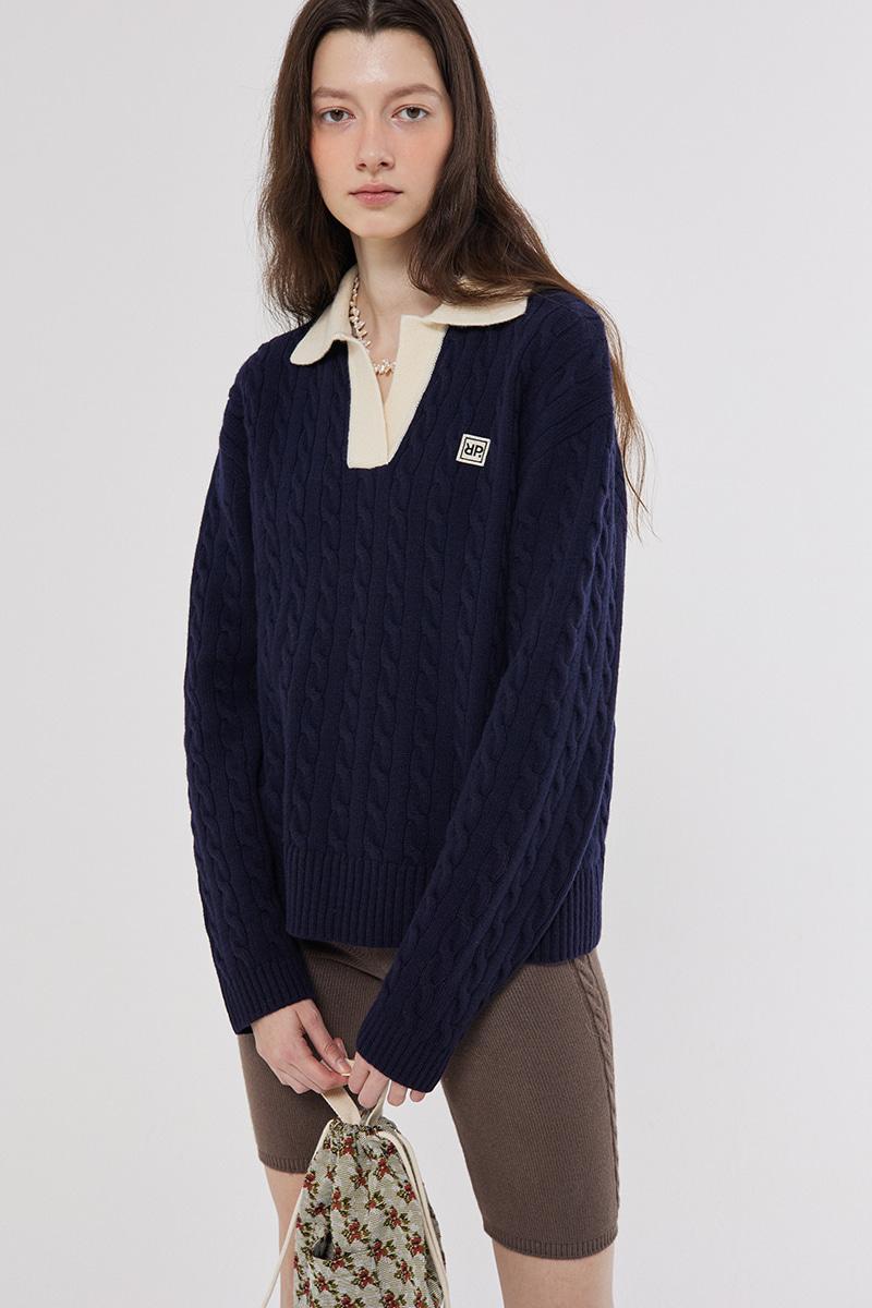 Cable pullover knit_navy